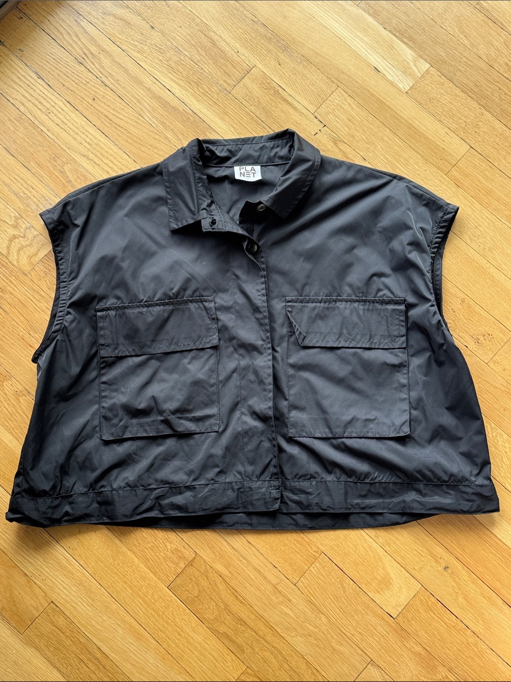 Planet by Lauren G Black Sleeveless Utility Jacket